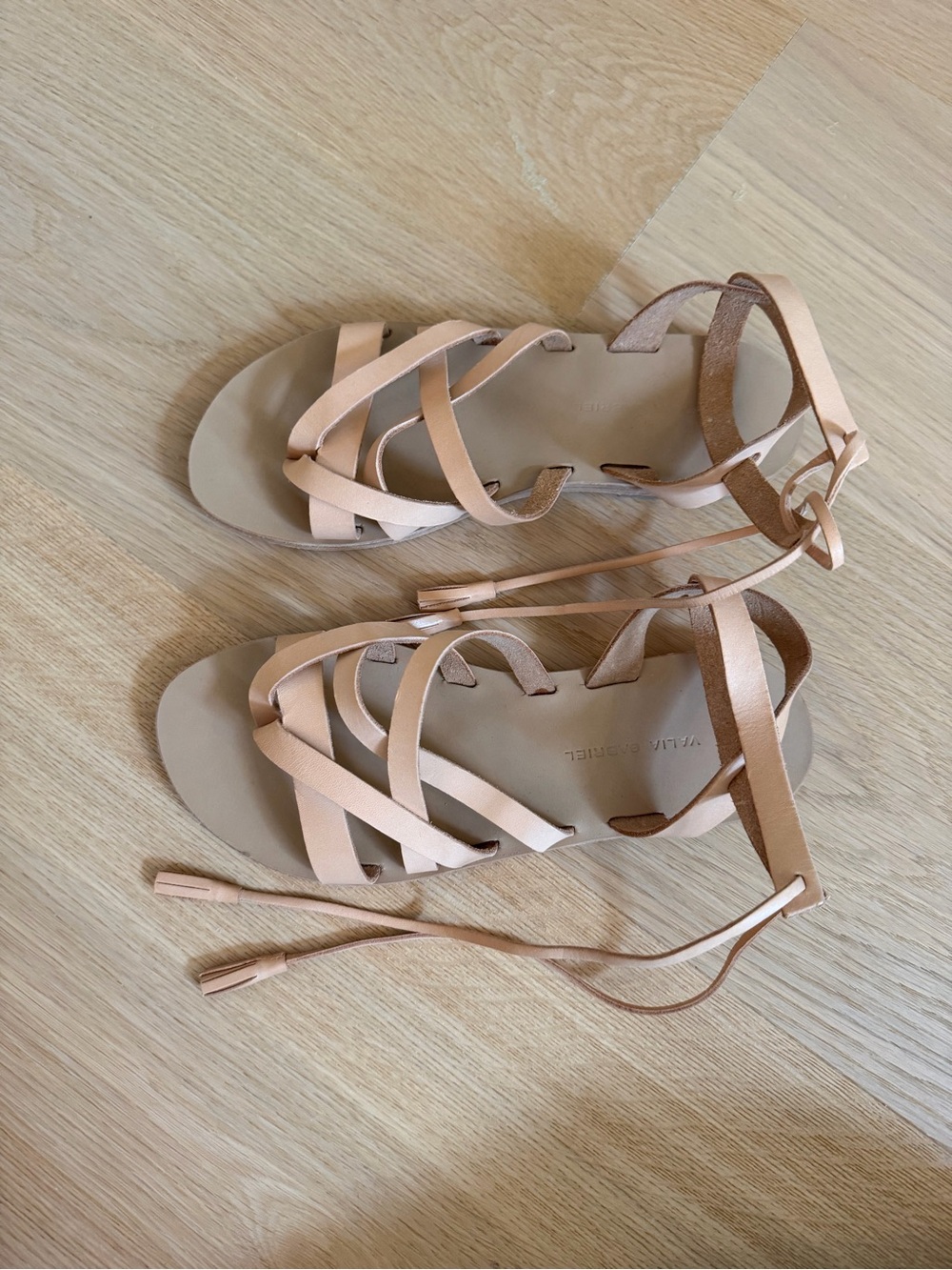 Valia Gabriel Women's Nude Leather Lace-Up Sandals
